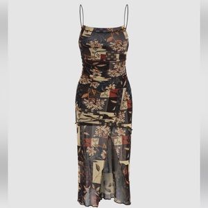 Cider floral & leaf print stretch tank dress M